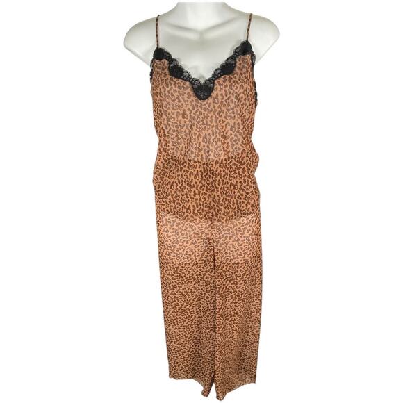 Nordstrom Intimates Size Medium Cheetah Print Sheer Lace Trim Elagent Sleep Wear - Picture 4 of 12